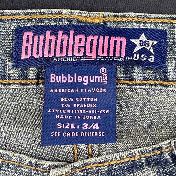 Vtg Y2K Bubblegum Jeans Womens 3/4 Flare Gold Glitter Embroidered Stars Low Rise - Picture 7 of 11